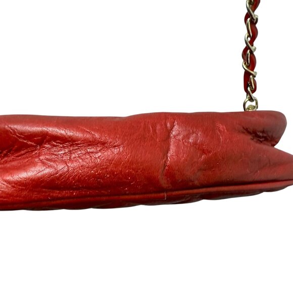 BROWNIE Red Leather Quilted Bag Chain Crossbody Made in Italy Handbag - Picture 13 of 14